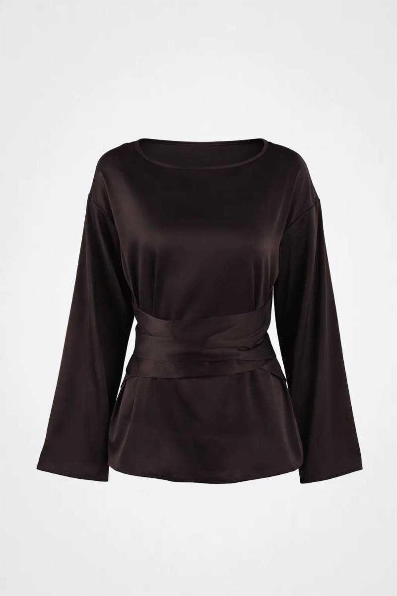 Blouse Women Long Sleeve Side Tie Closure Bow Detail - Evergreen Outfits - Women Blouse