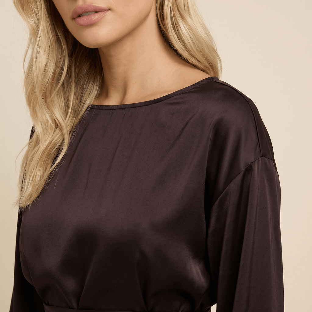 Blouse Women Long Sleeve Side Tie Closure Bow Detail - Evergreen Outfits - Women Blouse