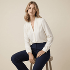 Blouse Women Long Sleeve V Neck Wrap Design Closure - Evergreen Outfits - Women Blouse