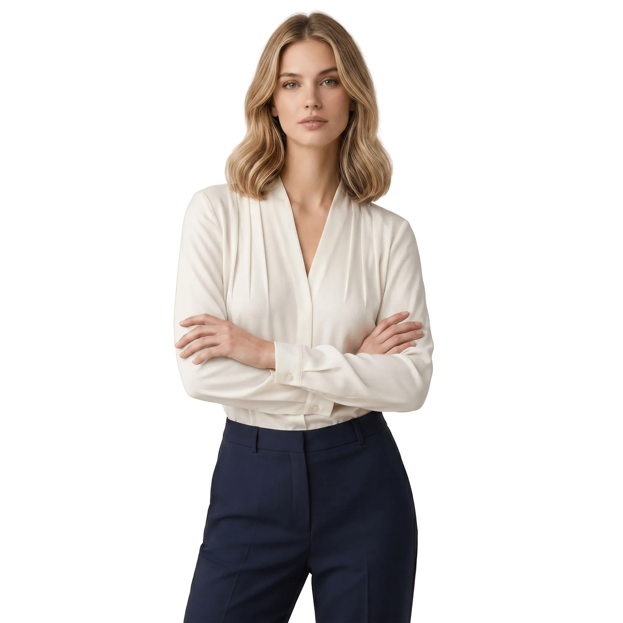 Blouse Women Long Sleeve V Neck Wrap Design Closure - Evergreen Outfits - Women Blouse