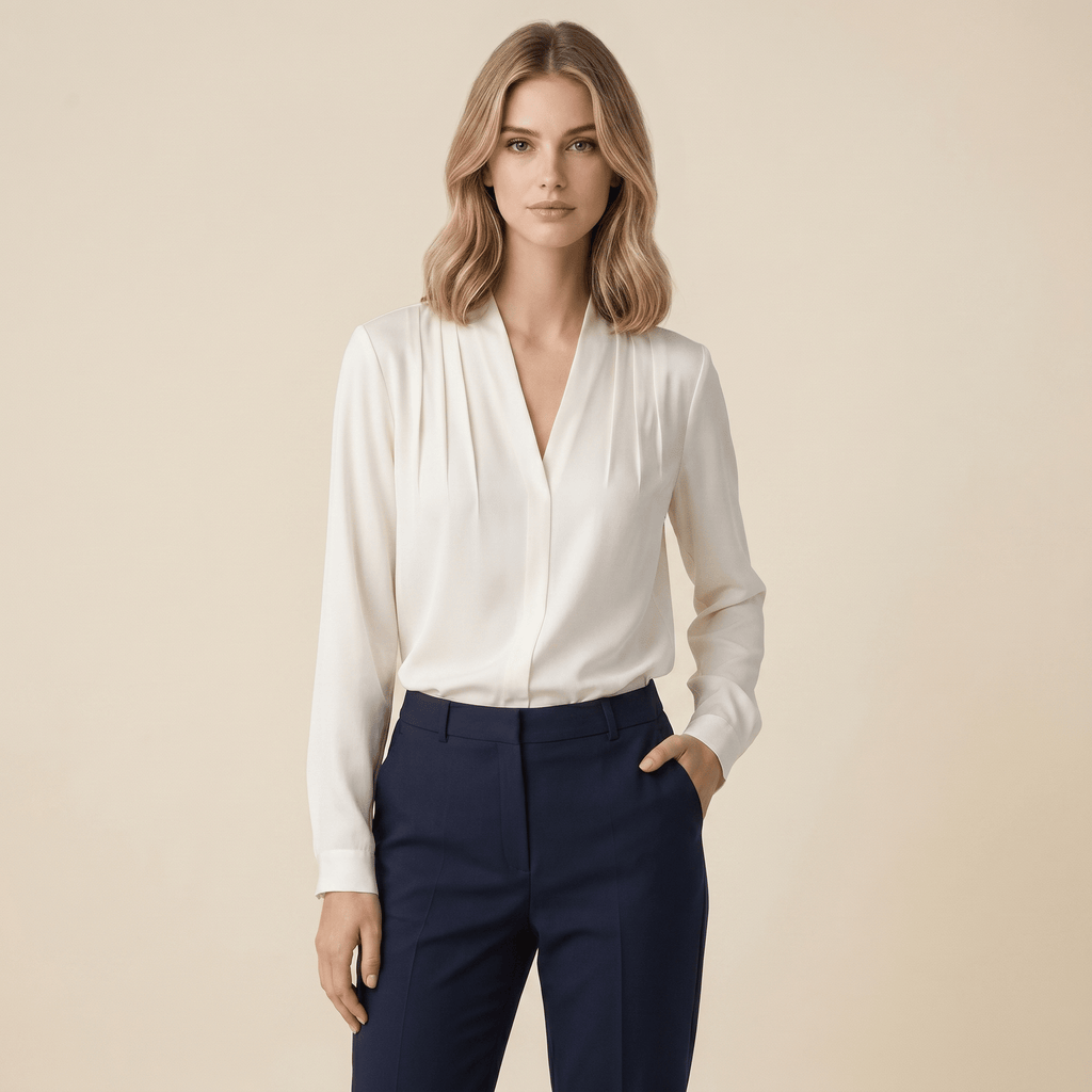 Blouse Women Long Sleeve V Neck Wrap Design Closure - Evergreen Outfits - Women Blouse