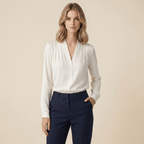 Blouse Women Long Sleeve V Neck Wrap Design Closure - Evergreen Outfits - Women Blouse