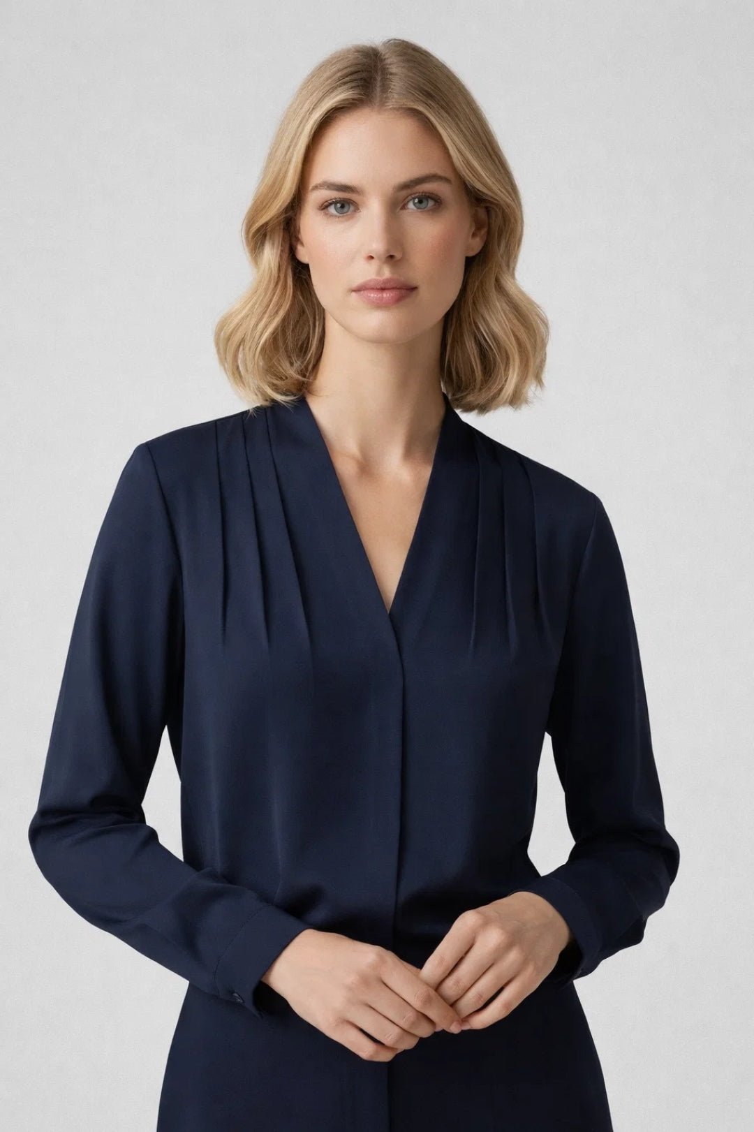 Blouse Women Long Sleeve V Neck Wrap Design Closure - Evergreen Outfits - Women Blouse