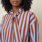 Blouse Women Loose Fit Long Sleeve Bow Neck Striped Design - Evergreen Outfits - Women Blouse