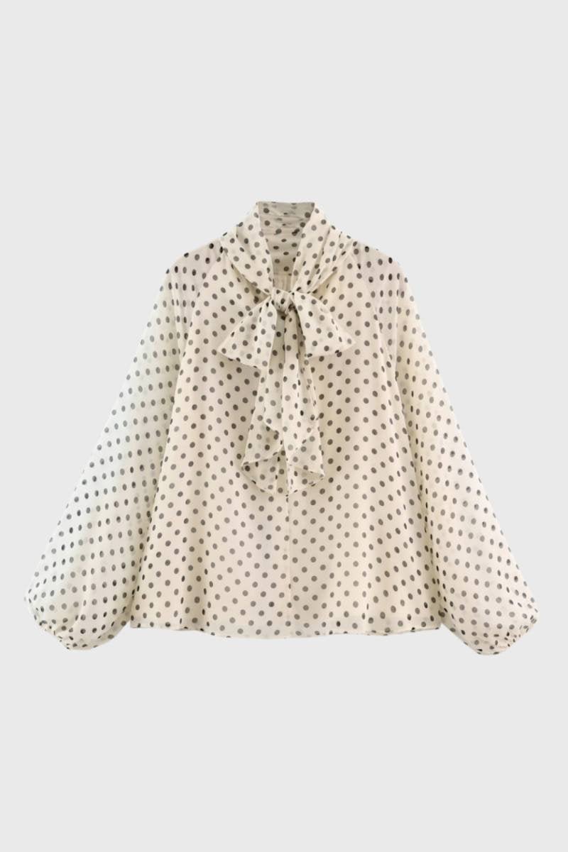 Blouse Women Loose Fit Long Sleeve Bow Neckline - Evergreen Outfits - Women Blouse