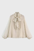 Blouse Women Loose Fit Long Sleeve Bow Neckline - Evergreen Outfits - Women Blouse