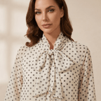 Blouse Women Loose Fit Long Sleeve Bow Neckline - Evergreen Outfits - Women Blouse
