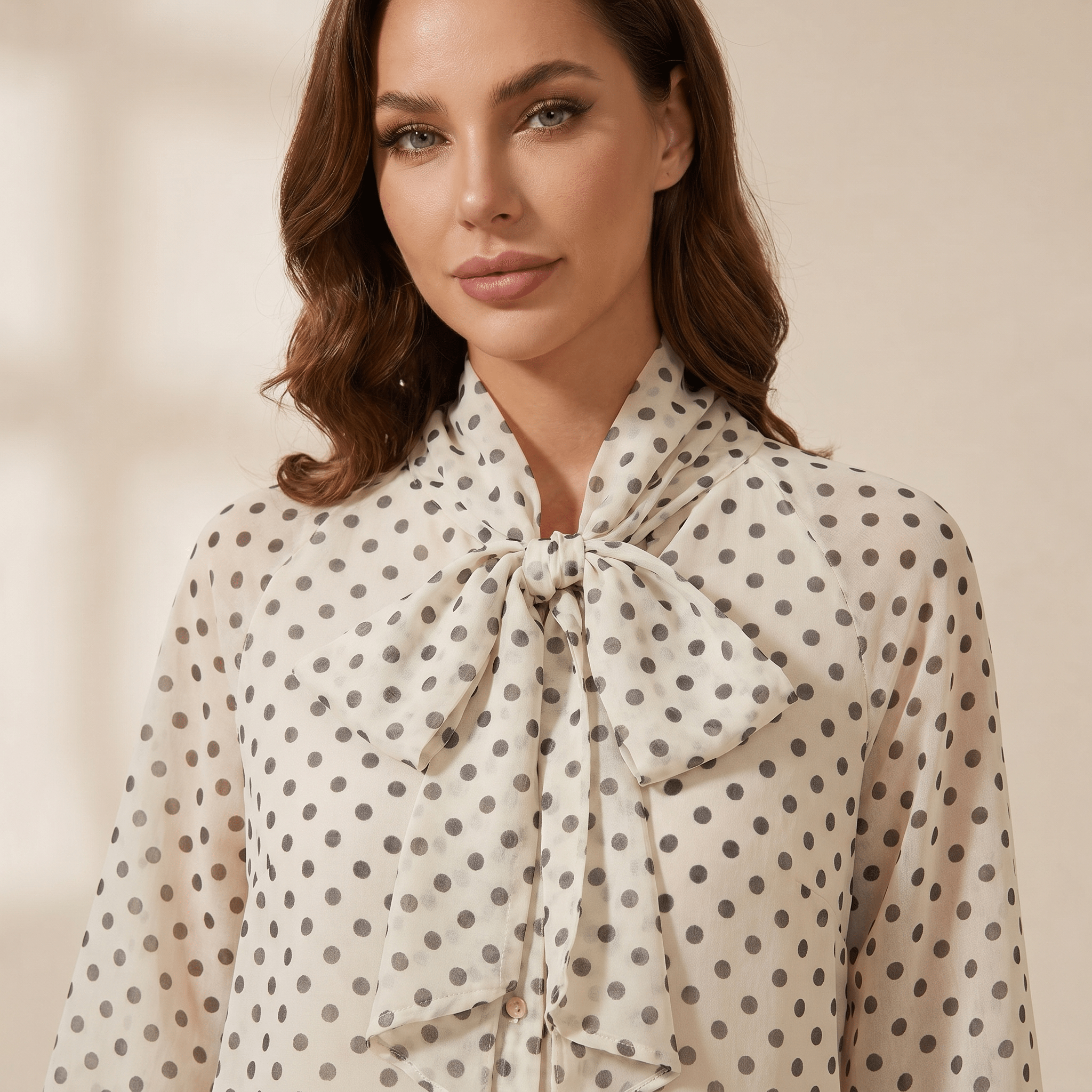Blouse Women Loose Fit Long Sleeve Bow Neckline - Evergreen Outfits - Women Blouse