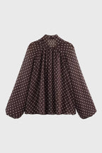 Blouse Women Loose Fit Long Sleeve Bow Neckline - Evergreen Outfits - Women Blouse