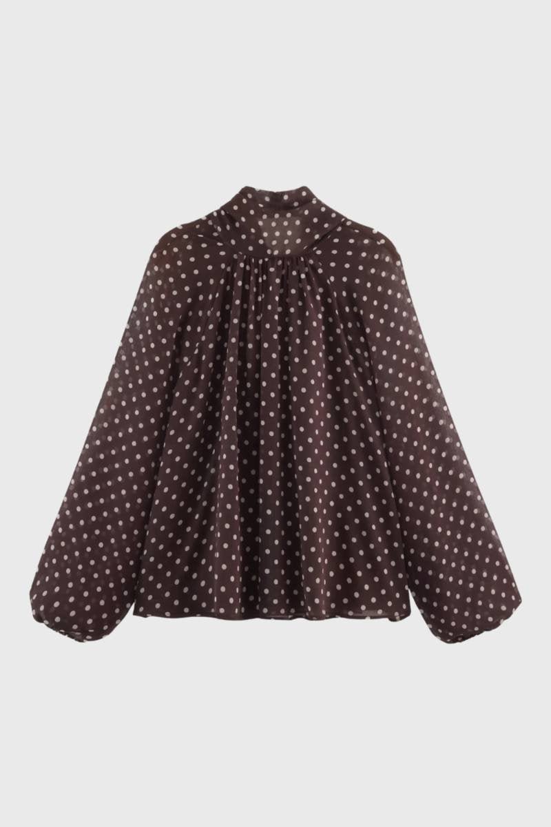 Blouse Women Loose Fit Long Sleeve Bow Neckline - Evergreen Outfits - Women Blouse