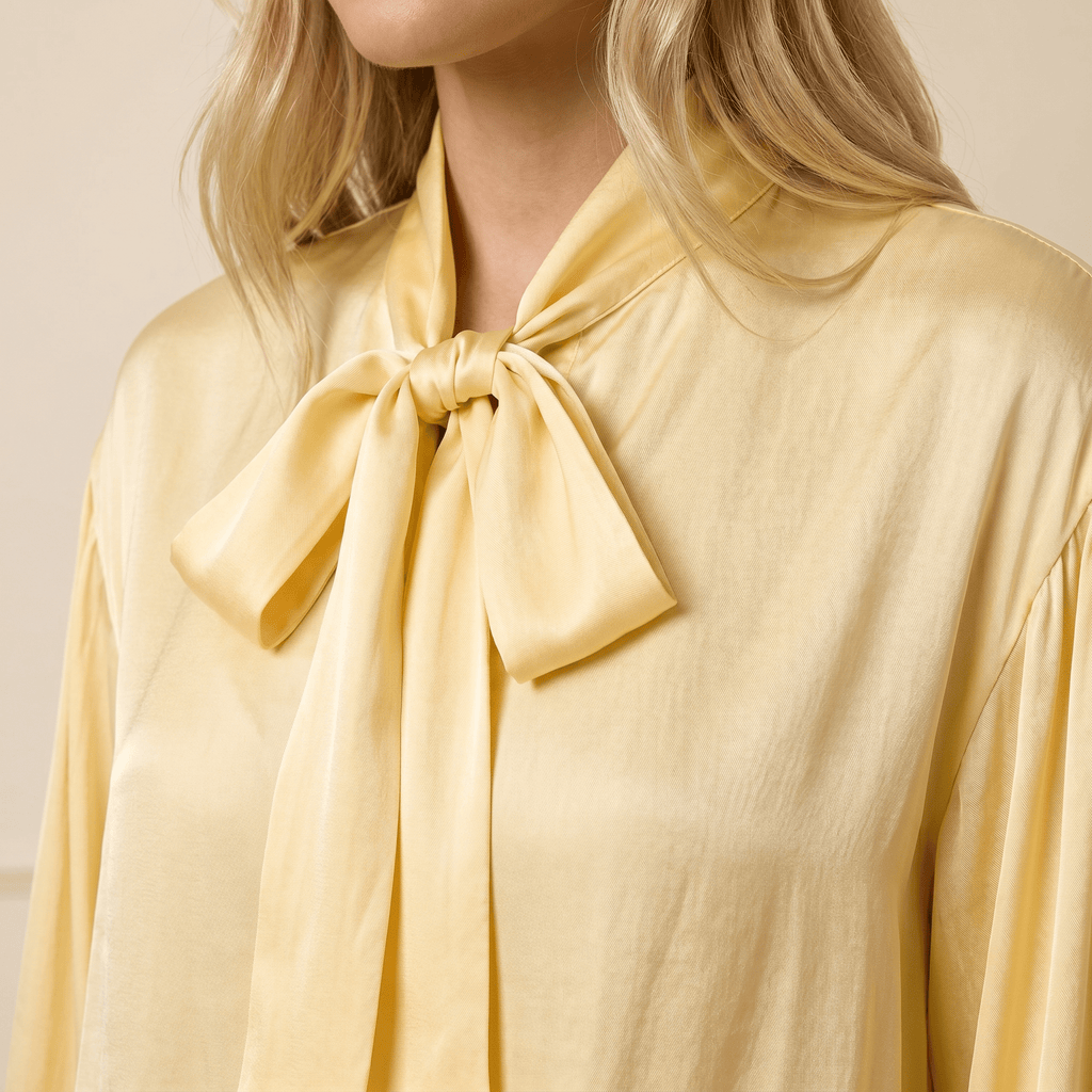 Blouse Women Loose Fit Long Sleeve Bow Neckline Detail - Evergreen Outfits - Women Blouse