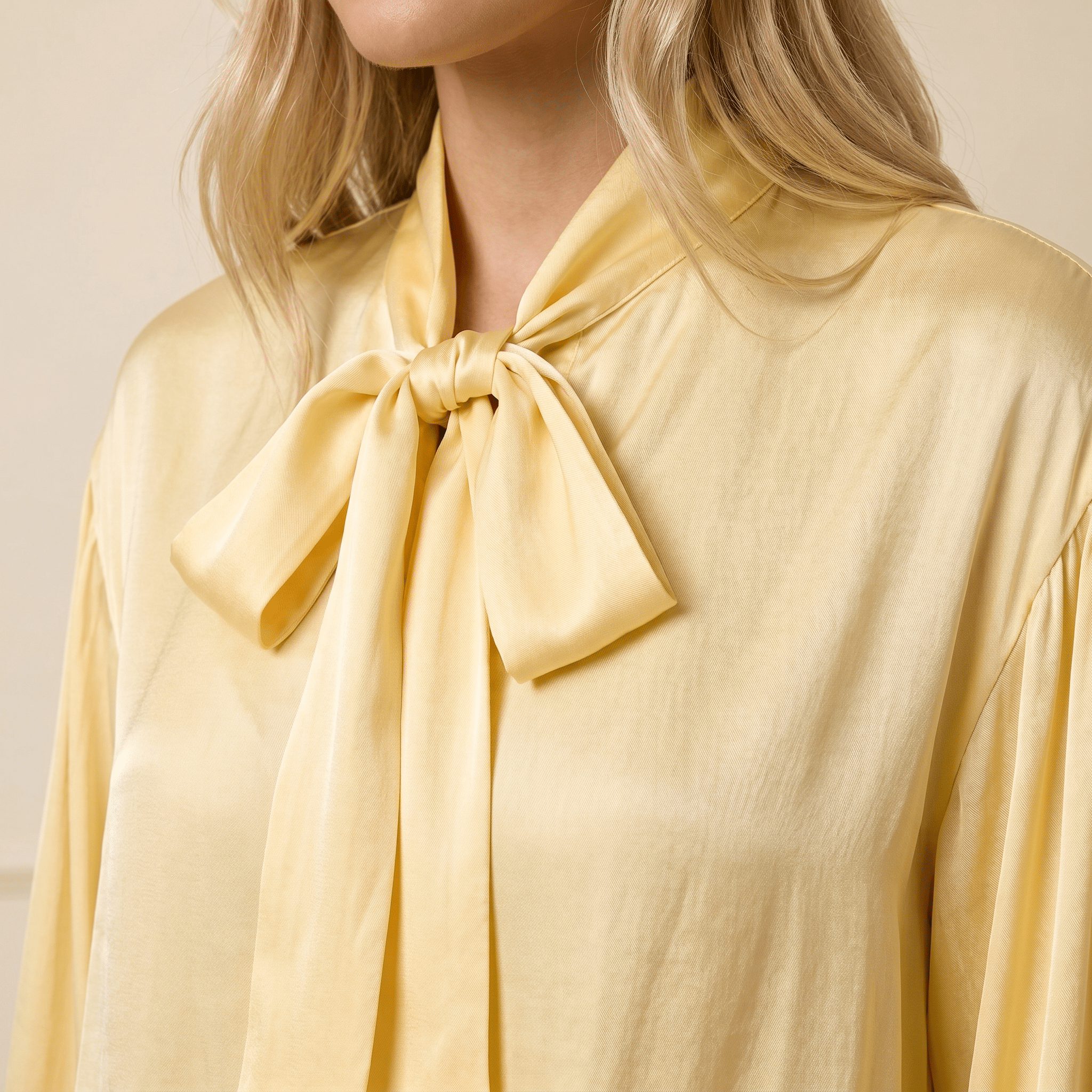 Blouse Women Loose Fit Long Sleeve Bow Neckline Detail - Evergreen Outfits - Women Blouse