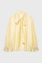 Blouse Women Loose Fit Long Sleeve Bow Neckline Detail - Evergreen Outfits - Women Blouse