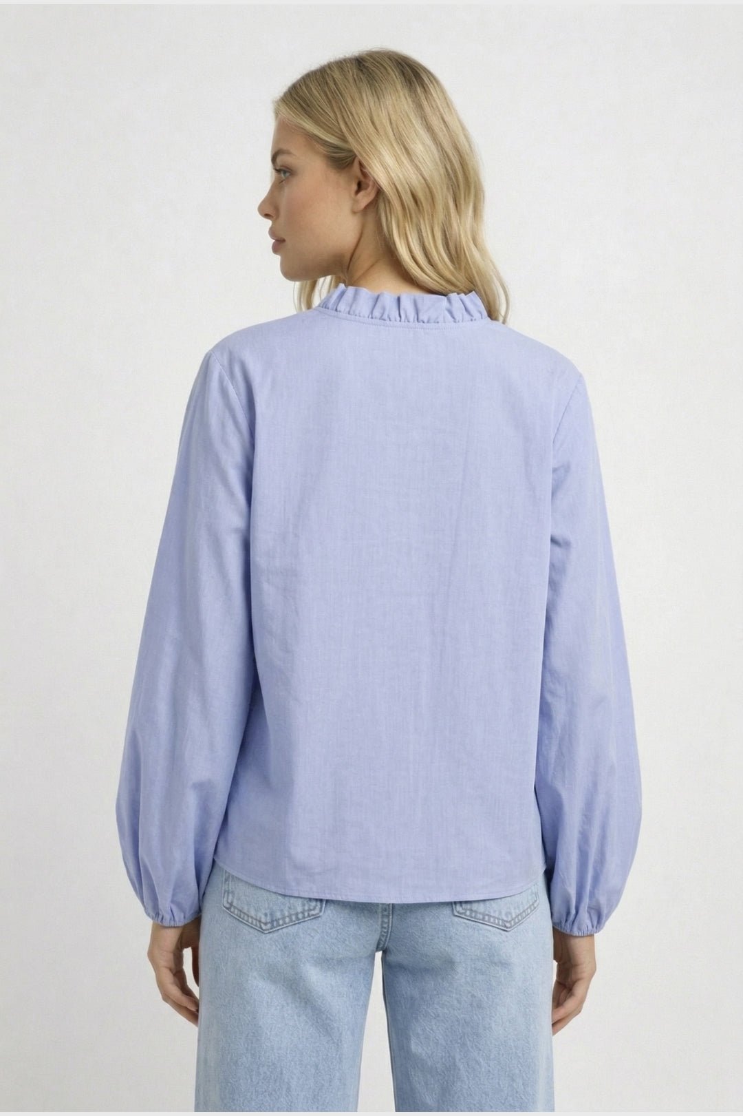 Blouse Women Loose Fit Long Sleeve Ruffle Detail Design - Evergreen Outfits - Women Blouse