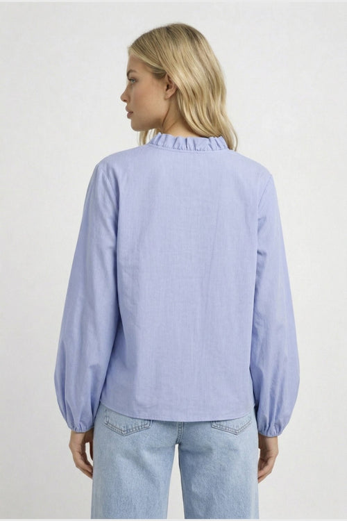 Blouse Women Loose Fit Long Sleeve Ruffle Detail Design - Evergreen Outfits - Women Blouse