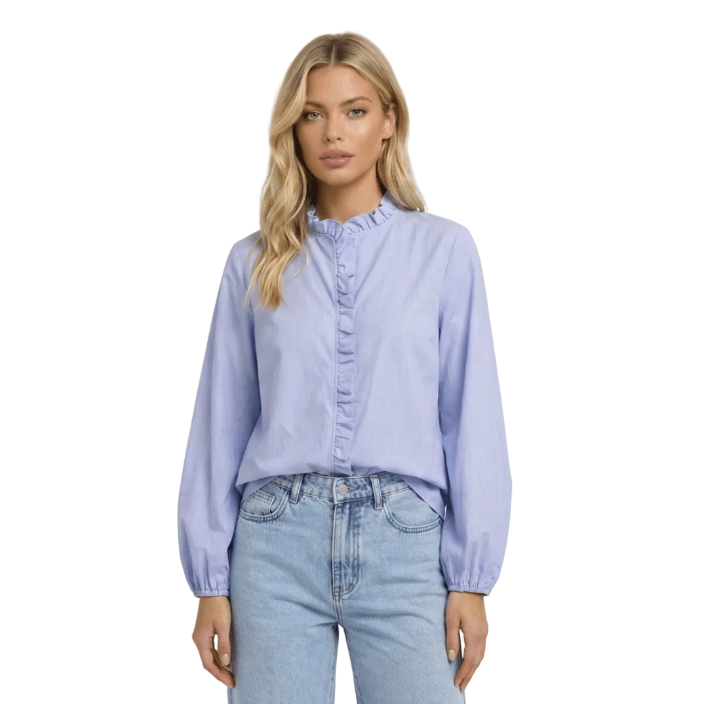 Blouse Women Loose Fit Long Sleeve Ruffle Detail Design - Evergreen Outfits - Women Blouse