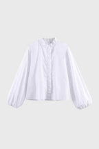 Blouse Women Loose Fit Long Sleeve Ruffle Detail Design - Evergreen Outfits - Women Blouse