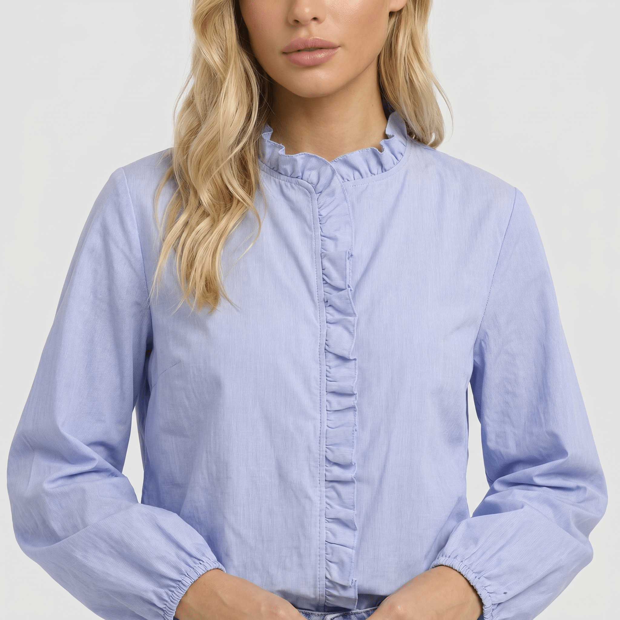 Blouse Women Loose Fit Long Sleeve Ruffle Detail Design - Evergreen Outfits - Women Blouse