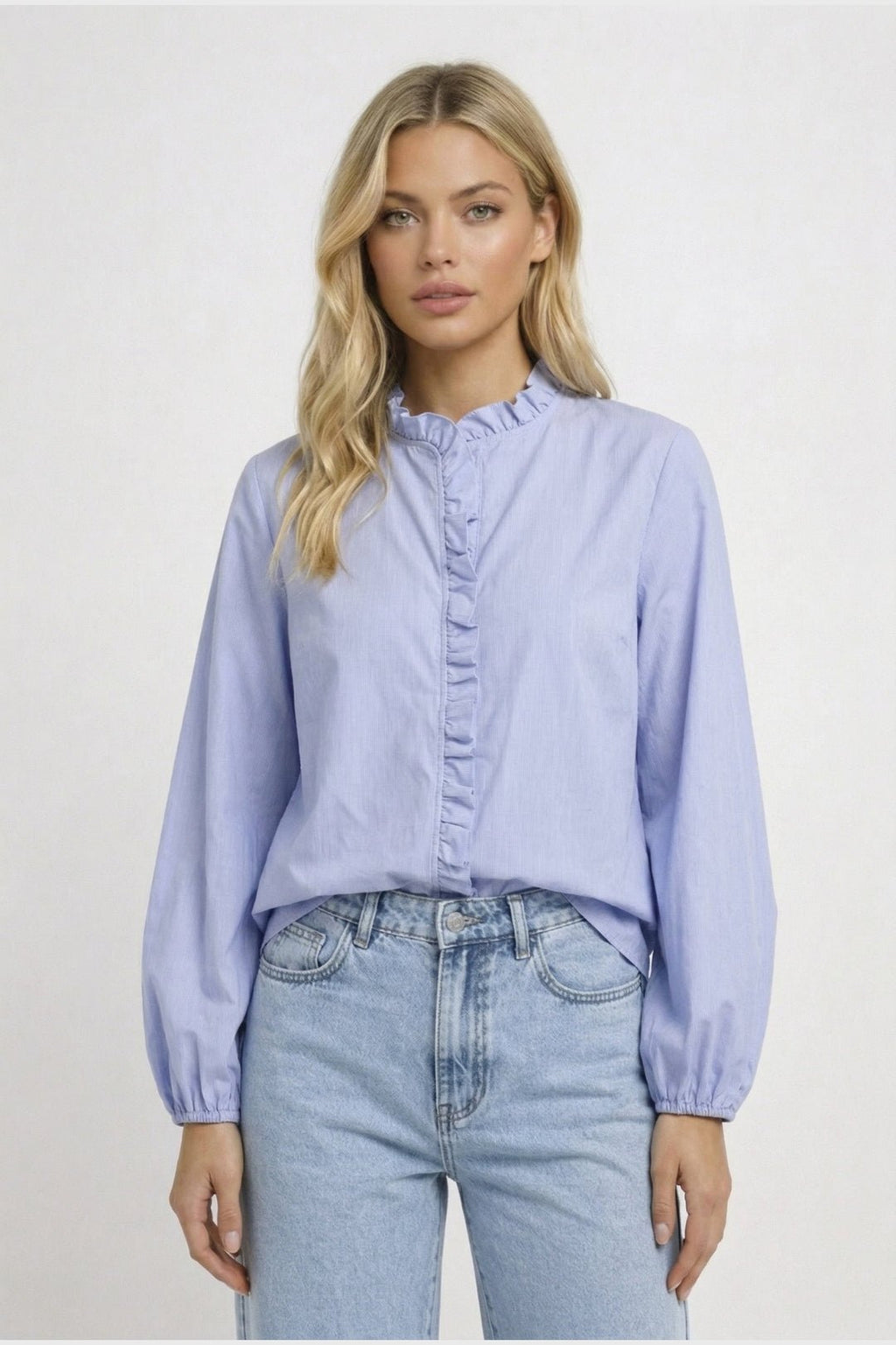 Blouse Women Loose Fit Long Sleeve Ruffle Detail Design - Evergreen Outfits - Women Blouse