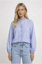 Blouse Women Loose Fit Long Sleeve Ruffle Detail Design - Evergreen Outfits - Women Blouse