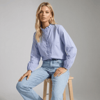 Blouse Women Loose Fit Long Sleeve Ruffle Detail Design - Evergreen Outfits - Women Blouse