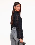 Blouse Women Loose Fit Sheer Floral Embroidered Pattern - Evergreen Outfits - Women Blouse