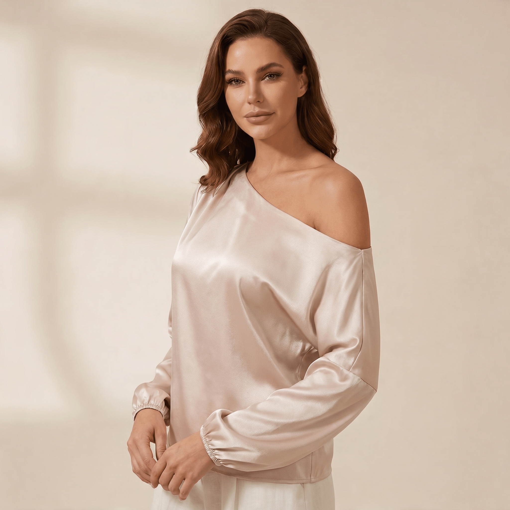 Blouse Women One Shoulder Balloon Sleeve Asymmetrical - Evergreen Outfits - Women Blouse