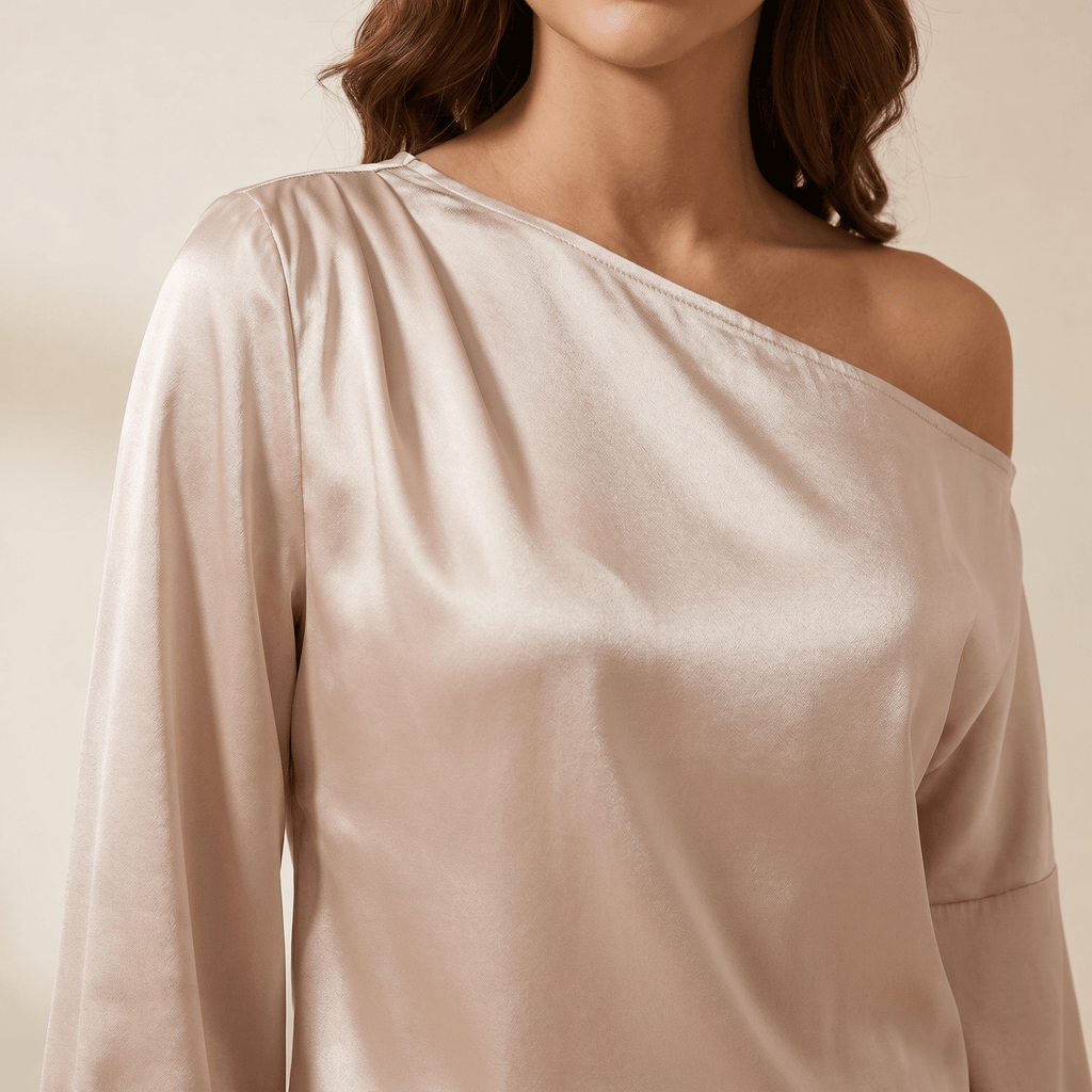 Blouse Women One Shoulder Balloon Sleeve Asymmetrical - Evergreen Outfits - Women Blouse