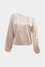 Blouse Women One Shoulder Balloon Sleeve Asymmetrical - Evergreen Outfits - Women Blouse