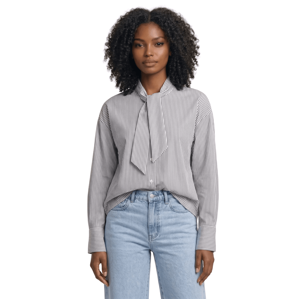 Blouse Women Striped Long Sleeve Loose Fit Ruffle Detail - Evergreen Outfits - Women Blouse