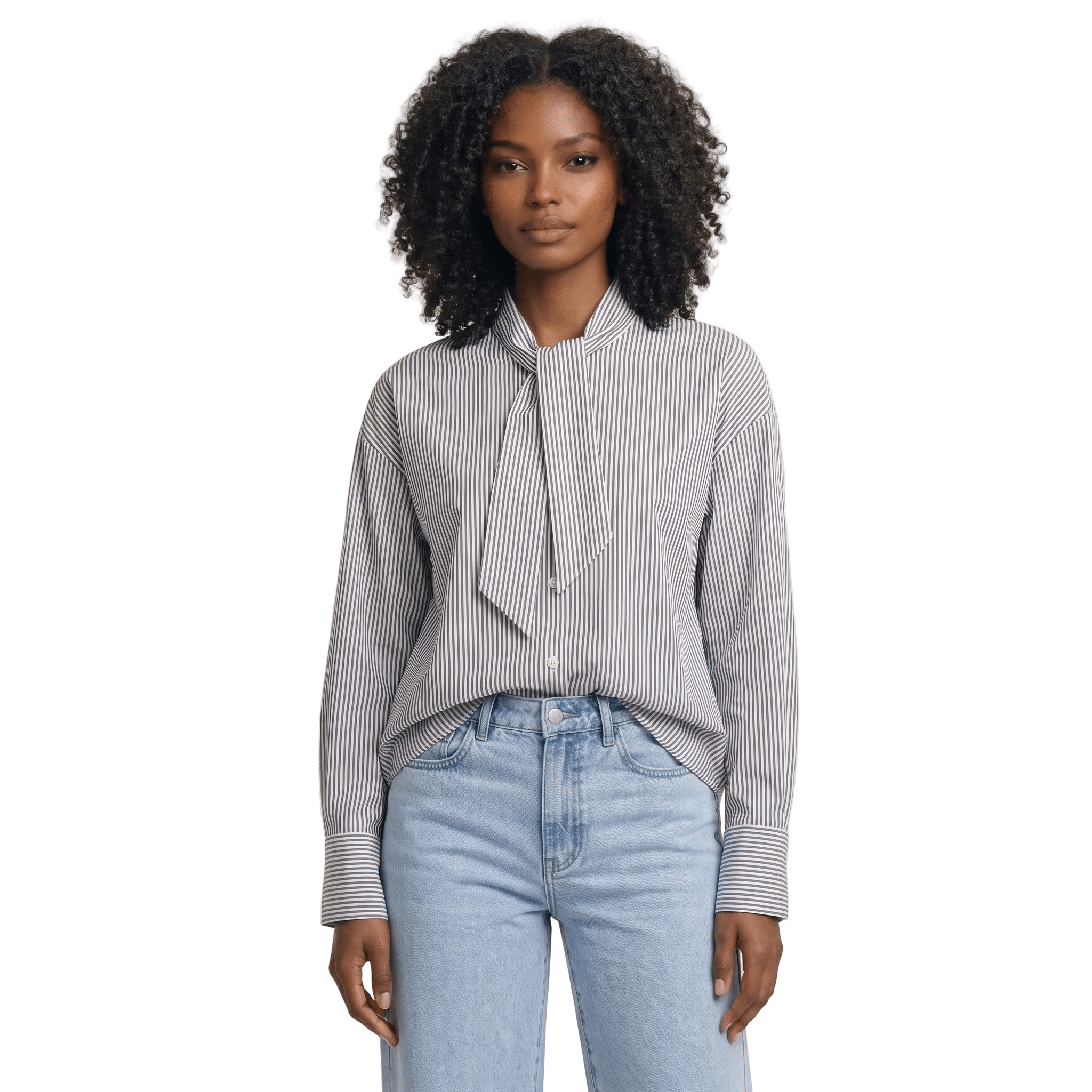 Blouse Women Striped Long Sleeve Loose Fit Ruffle Detail - Evergreen Outfits - Women Blouse