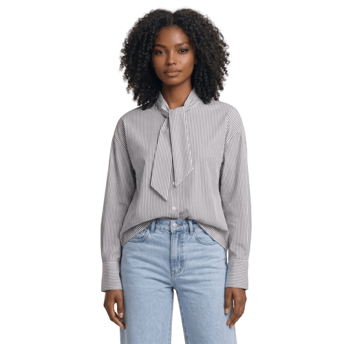 Blouse Women Striped Long Sleeve Loose Fit Ruffle Detail - Evergreen Outfits - Women Blouse