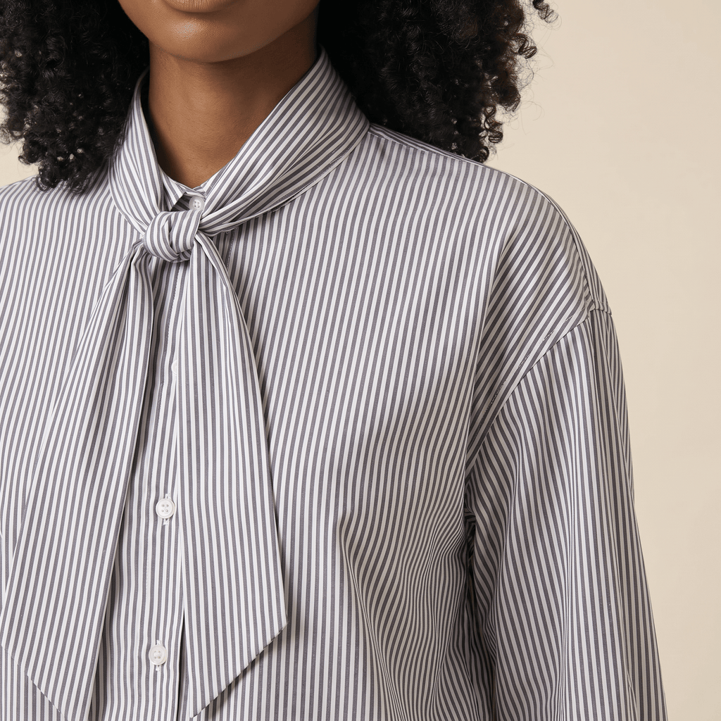 Blouse Women Striped Long Sleeve Loose Fit Ruffle Detail - Evergreen Outfits - Women Blouse