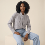 Blouse Women Striped Long Sleeve Loose Fit Ruffle Detail - Evergreen Outfits - Women Blouse
