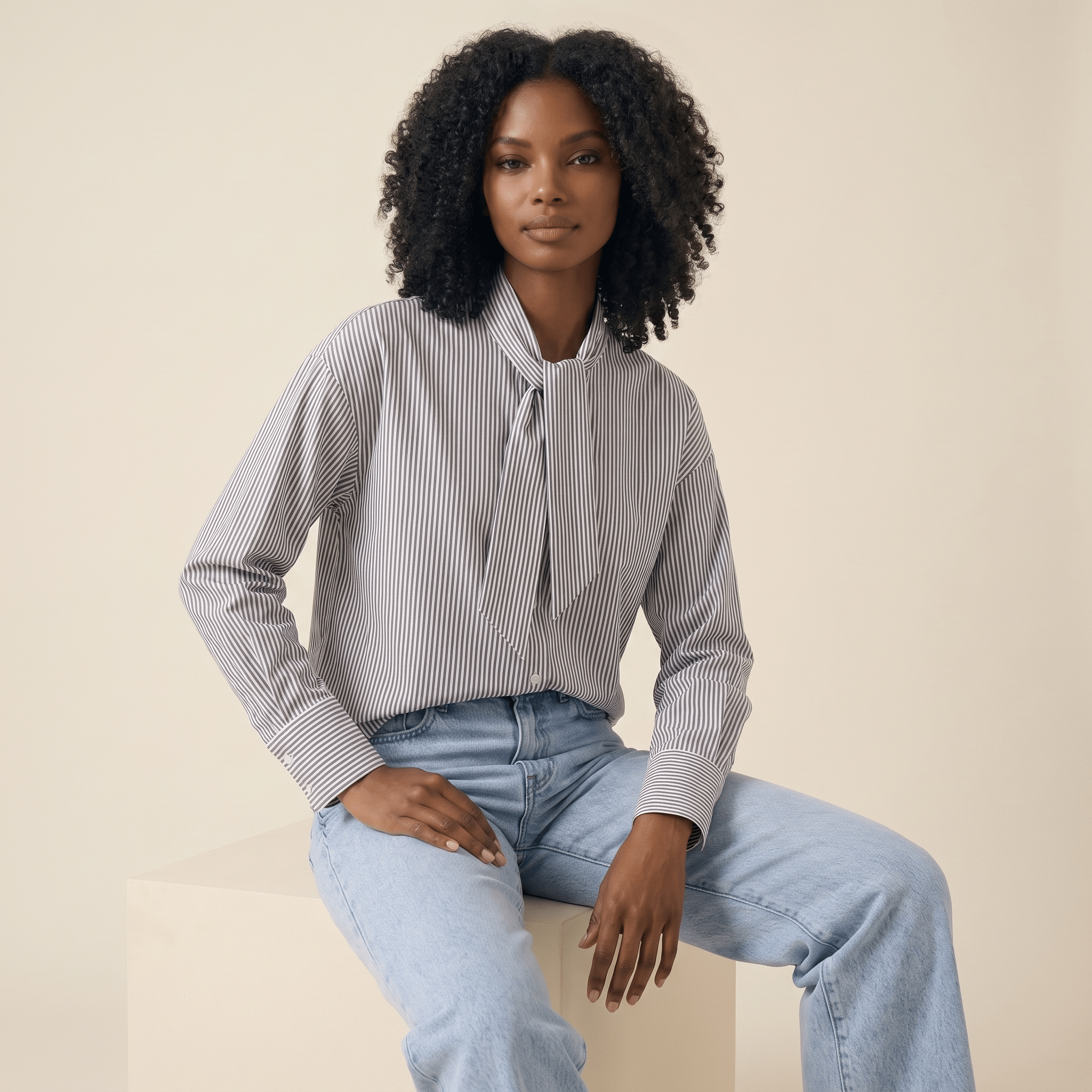 Blouse Women Striped Long Sleeve Loose Fit Ruffle Detail - Evergreen Outfits - Women Blouse