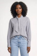 Blouse Women Striped Long Sleeve Loose Fit Ruffle Detail - Evergreen Outfits - Women Blouse