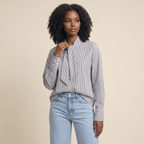 Blouse Women Striped Long Sleeve Loose Fit Ruffle Detail - Evergreen Outfits - Women Blouse