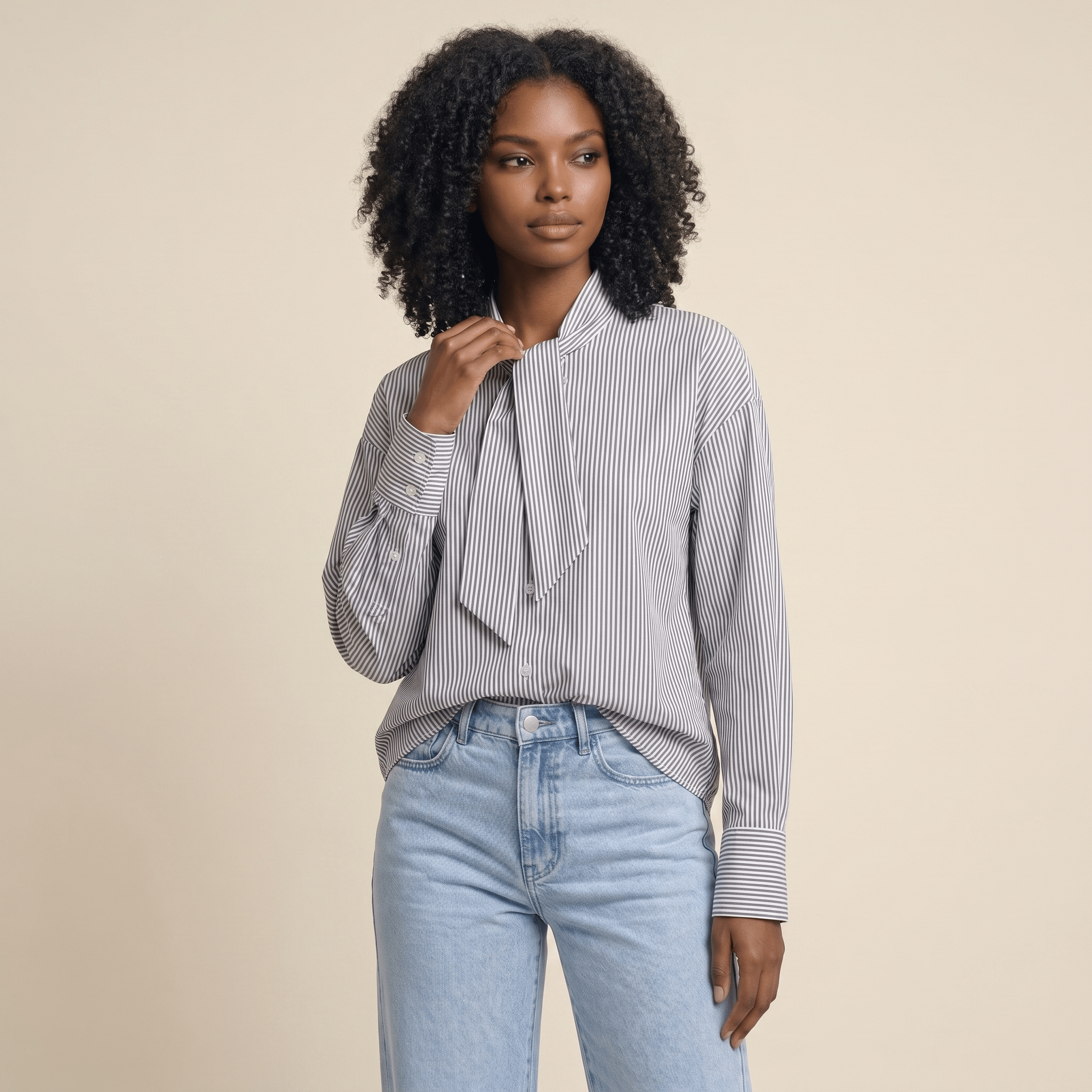 Blouse Women Striped Long Sleeve Loose Fit Ruffle Detail - Evergreen Outfits - Women Blouse