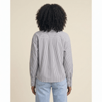 Blouse Women Striped Long Sleeve Loose Fit Ruffle Detail - Evergreen Outfits - Women Blouse