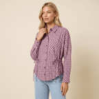 Blouse Women Tailored Fit Long Sleeve Checked Design - Evergreen Outfits - Women Blouse