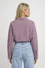 Blouse Women Tailored Fit Long Sleeve Checked Design - Evergreen Outfits - Women Blouse