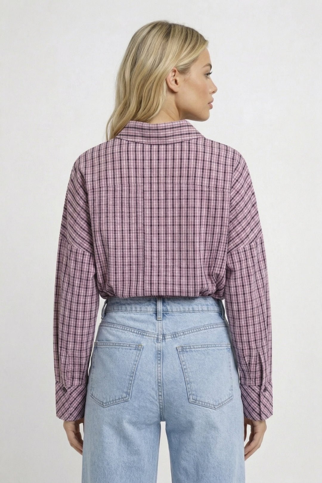 Blouse Women Tailored Fit Long Sleeve Checked Design - Evergreen Outfits - Women Blouse