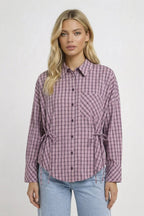 Blouse Women Tailored Fit Long Sleeve Checked Design - Evergreen Outfits - Women Blouse