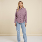Blouse Women Tailored Fit Long Sleeve Checked Design - Evergreen Outfits - Women Blouse
