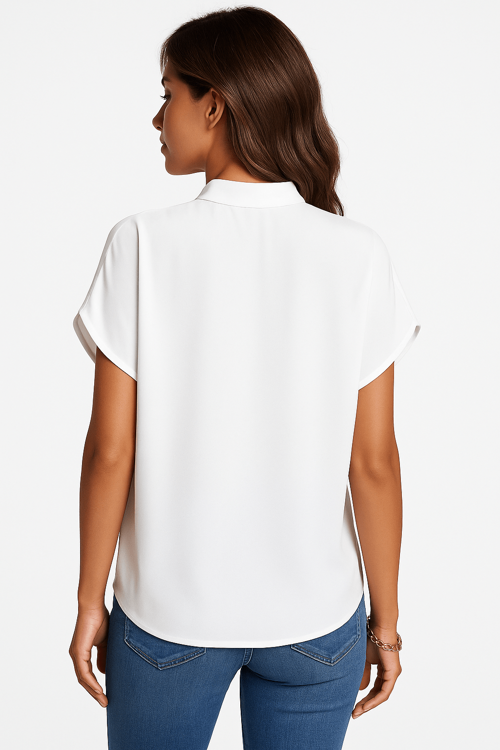 Blouse Women V - Neck Mandarin Collar Short Sleeve - Evergreen Outfits - Women Blouse