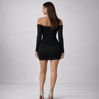 Bodycon Mini Dress Women Off Shoulder Neckline Detail - Evergreen Outfits - Women Mini Dress