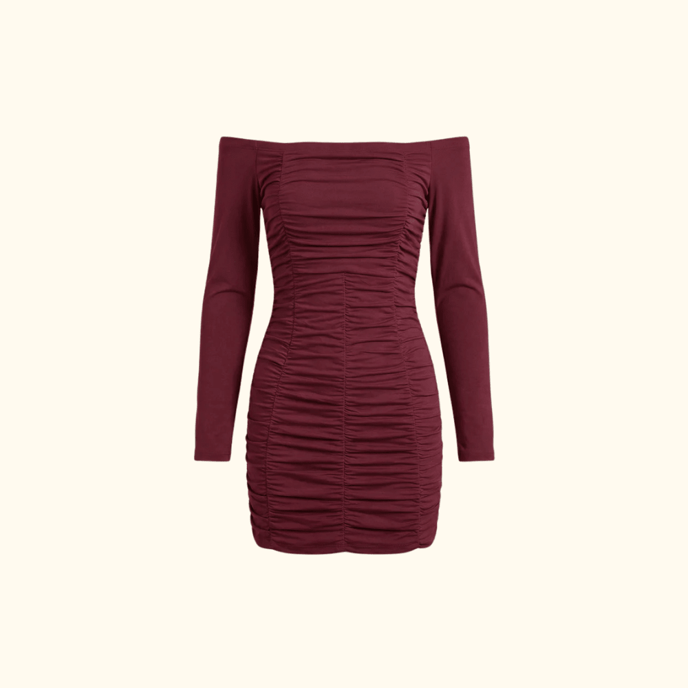 Bodycon Mini Dress Women Off Shoulder Neckline Detail - Evergreen Outfits - Women Mini Dress