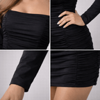 Bodycon Mini Dress Women Off Shoulder Neckline Detail - Evergreen Outfits - Women Mini Dress