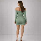 Bodycon Mini Dress Women Off Shoulder Neckline Detail - Evergreen Outfits - Women Mini Dress