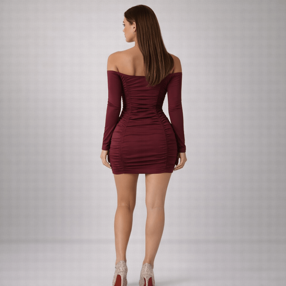Bodycon Mini Dress Women Off Shoulder Neckline Detail - Evergreen Outfits - Women Mini Dress